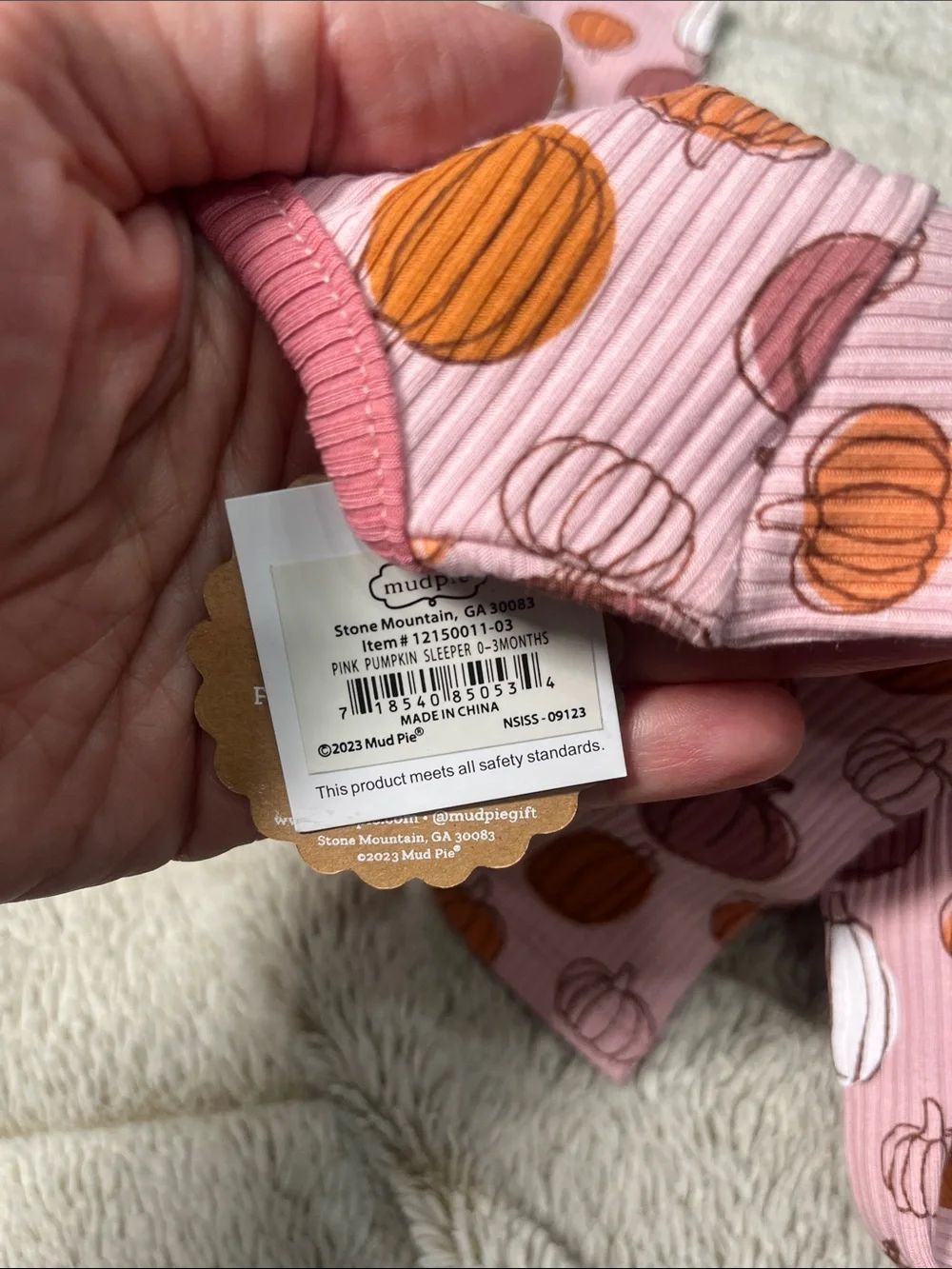 NWT Mud Pie Baby Girls Pink Pumpkin Footie Sleeper & Headband Set 0-3M Fall